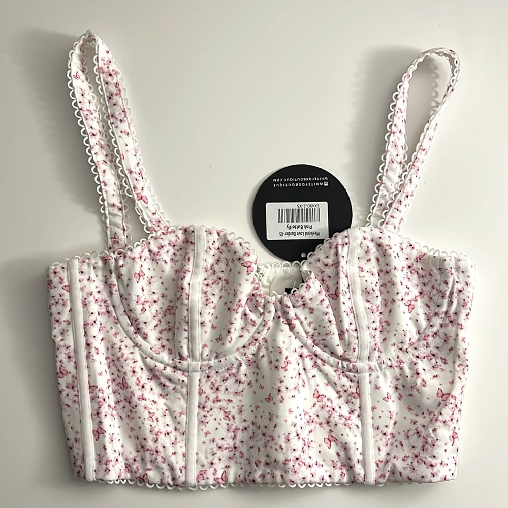 weekend love bustier pink butterfly corset top